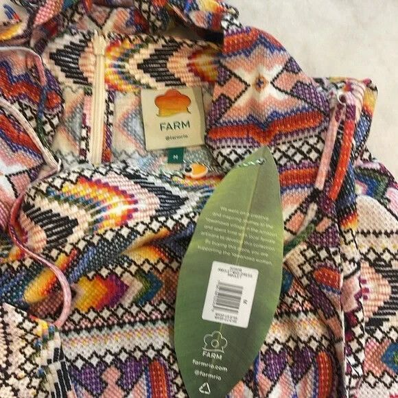 NWT. FARM RIO Amulet Multicolored Textured Linen Midi Dress Size M - Picture 9 of 10